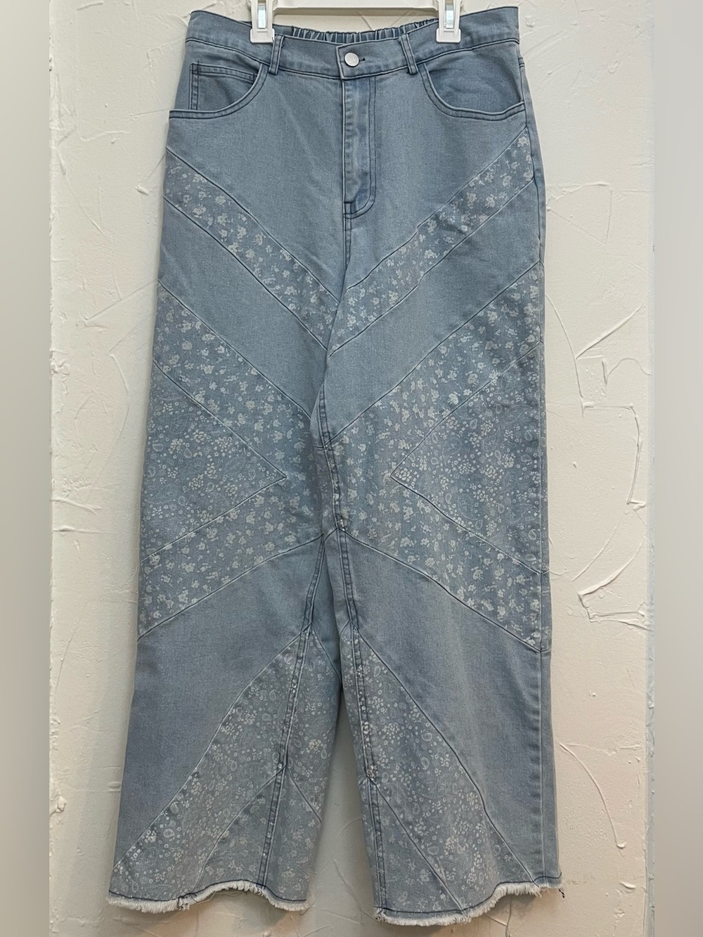 DAVI & DANI Light Blue Floral Paisley Patchwork Wide-Leg Jeans Boho Medium